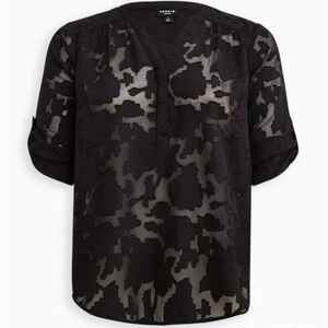 EUC Torrid Harper Challis pullover 3/4 sleeve tunic black 6x 6xl sheer floral